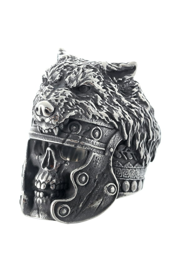 Stainless Steel Party Jewelry Nordic Viking Culture Skull Ring with Helmet and Beast Head Sculpture (9)