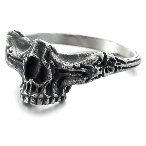 ZMY Home Stainless Steel Party Jewelry Skull Ring with Nose and Upper Jaw Design and Skull Bone Band Ring (11)
