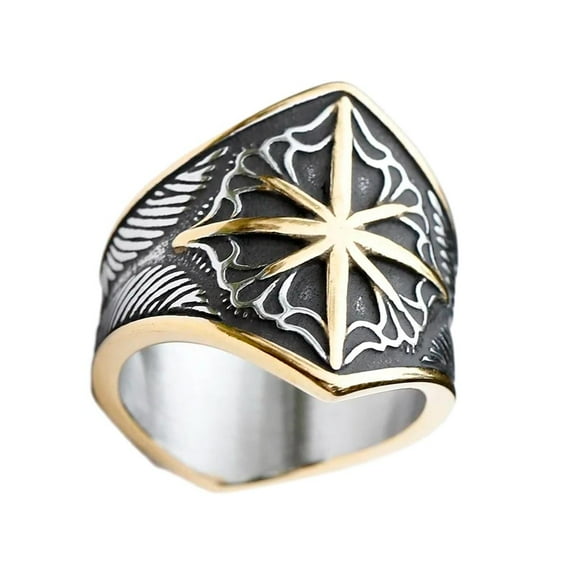 ZMY Home Stainless Steel Pirate Ring - Gold Compass Design Statement Jewelry (10)