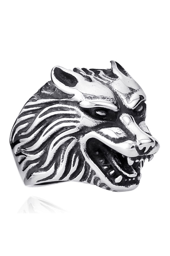 Stainless Steel Ring with Detailed Wolf Head Design (10)
