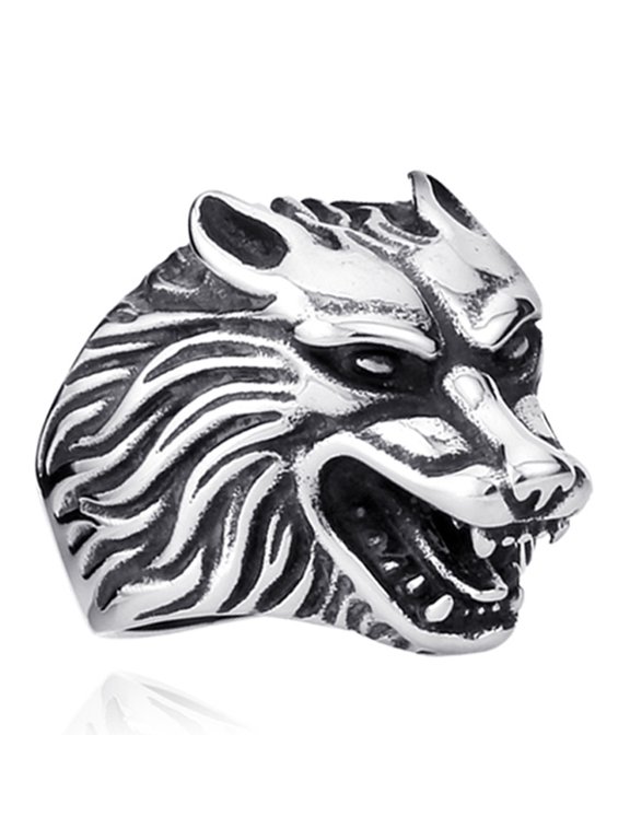 Stainless Steel Ring with Detailed Wolf Head Design (13)