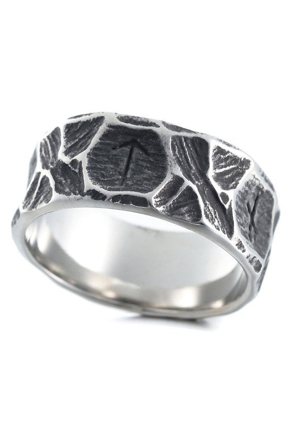 Stainless Steel Ring with Engraved Nordic Mythology Runes (11)