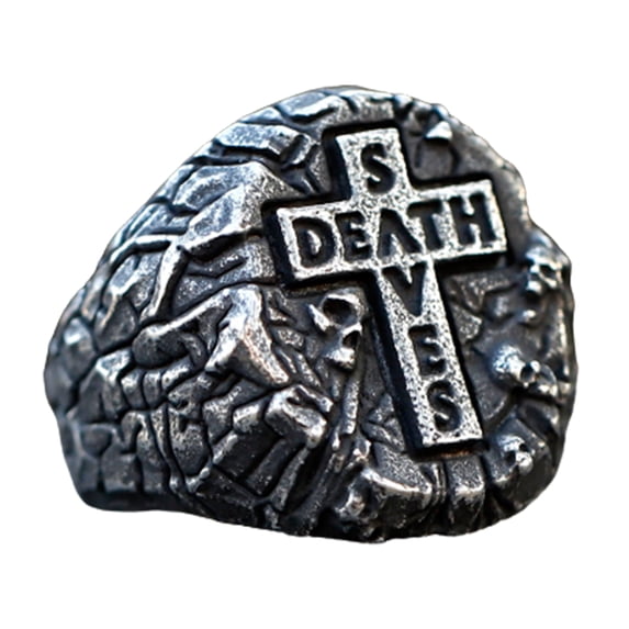 ZMY Home Stainless Steel Signet Ring Cross with Death and Saves Inscriptions Skull Jewelry (10)