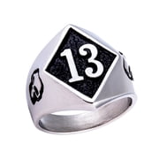 ZMY Home Stainless Steel Signet Ring - Motorcycle Design with Number 13 and Skulls - Biker Statement Jewelry for Men 13