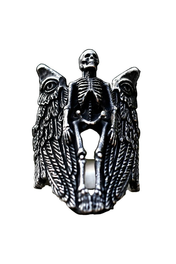 Stainless Steel Skeleton with Angelic Wings Ring Gothic Style Statement Jewelry for Men and Women (12)