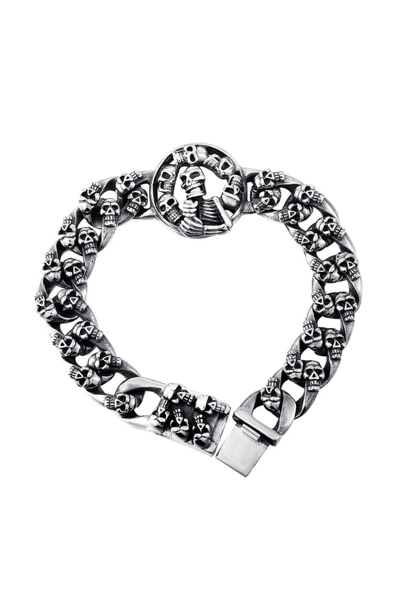 Stainless Steel Skull Bracelet - Skeleton Chain Design Fashion Jewelry (9.0inch)