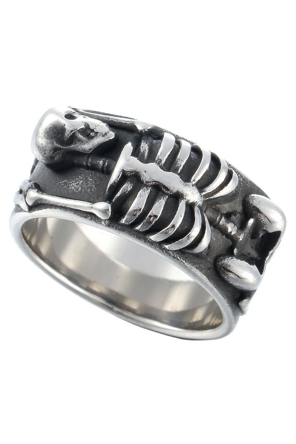 Stainless Steel Skull Ring Featuring a Detailed Skeleton Design (8)