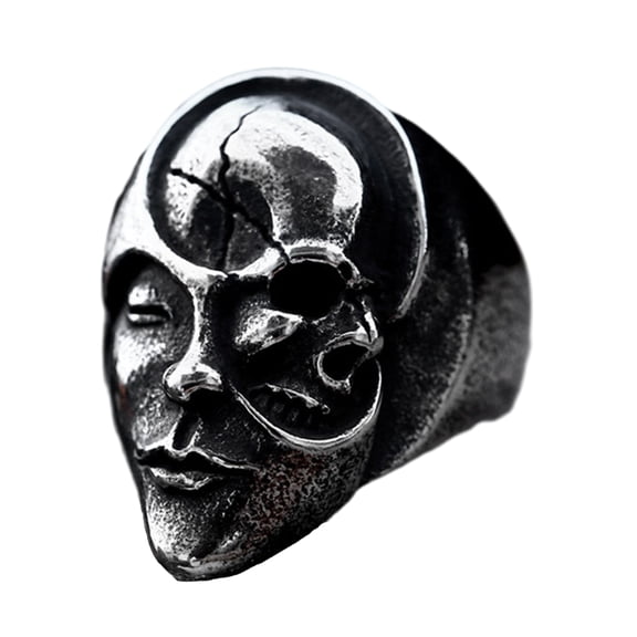 ZMY Home Stainless Steel Skull Ring - Human Face with Skull Design Gothic Statement Jewelry for Men (10)