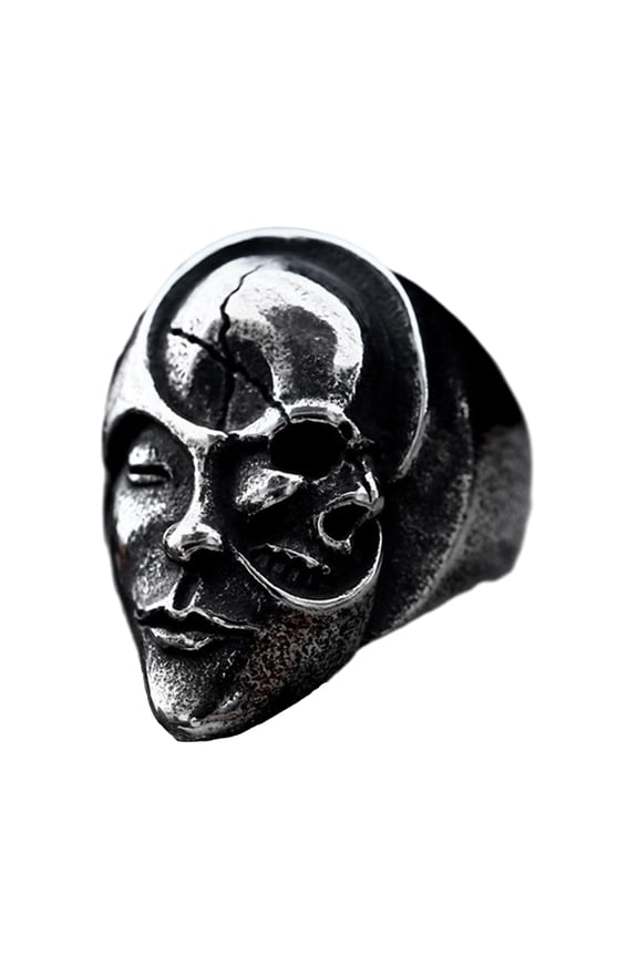 Stainless Steel Skull Ring - Human Face with Skull Design Gothic Statement Jewelry for Men (12)
