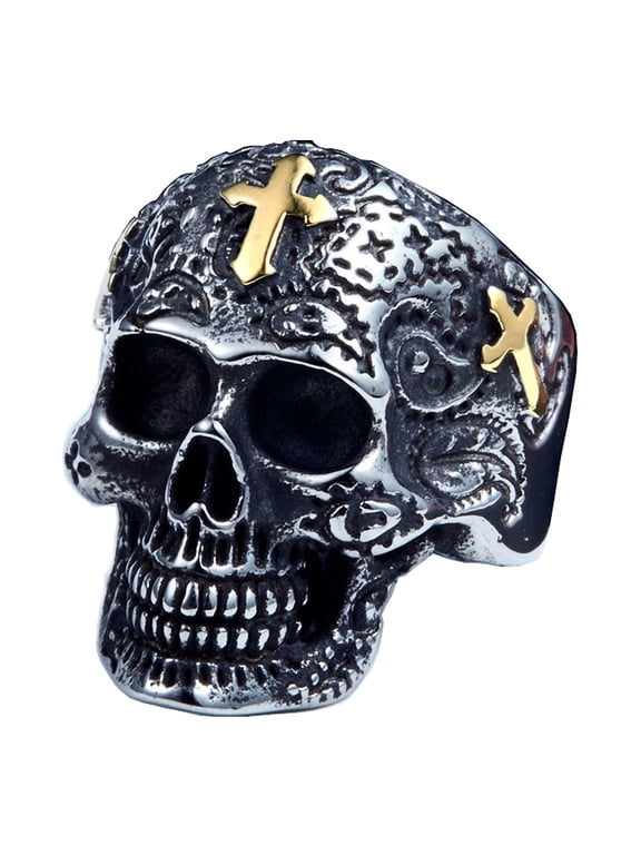 Stainless Steel Skull Ring with Cross Perfect for Gothic Fashion and Biker Style Jewelry (10)