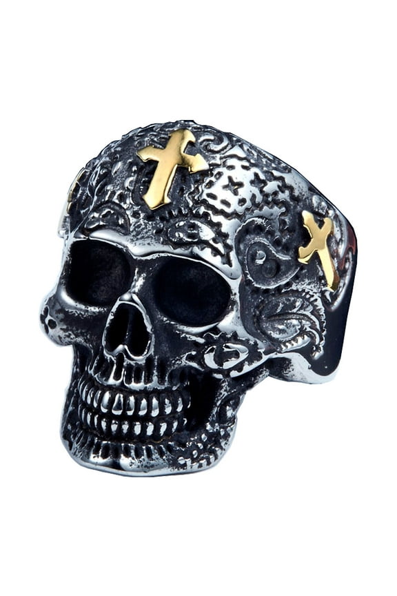 Stainless Steel Skull Ring with Cross Perfect for Gothic Fashion and Biker Style Jewelry (12)
