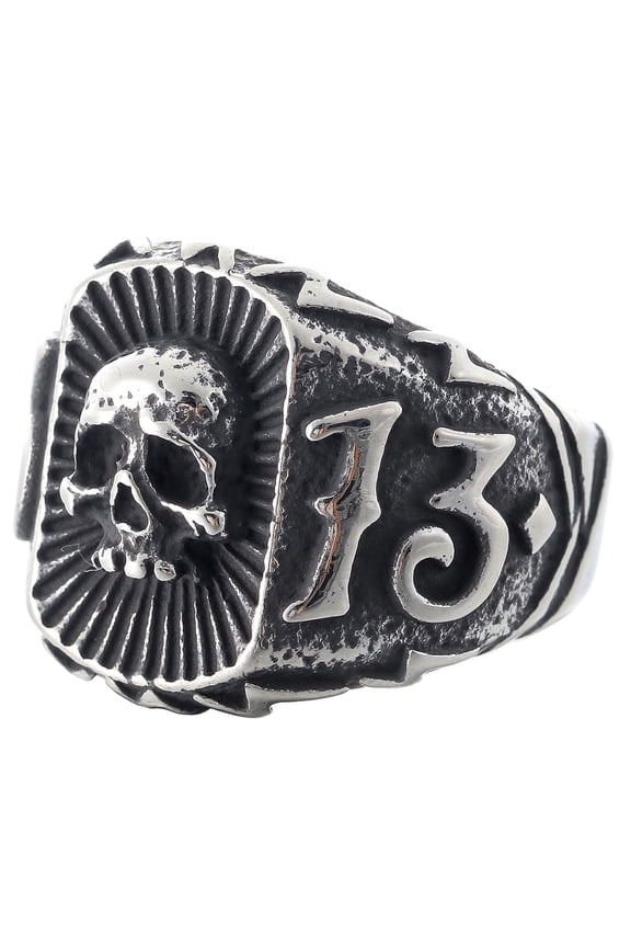 Stainless Steel Skull Ring with Lucky Number 13 Perfect for Bikers Party Jewelry (13)