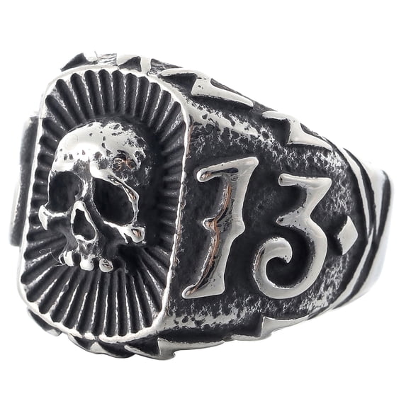 ZMY Home Stainless Steel Skull Ring with Lucky Number 13 Perfect for Bikers Party Jewelry (7)