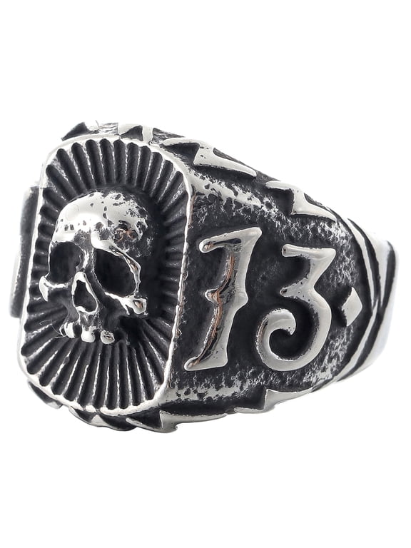 Stainless Steel Skull Ring with Lucky Number 13 Perfect for Bikers Party Jewelry (9)