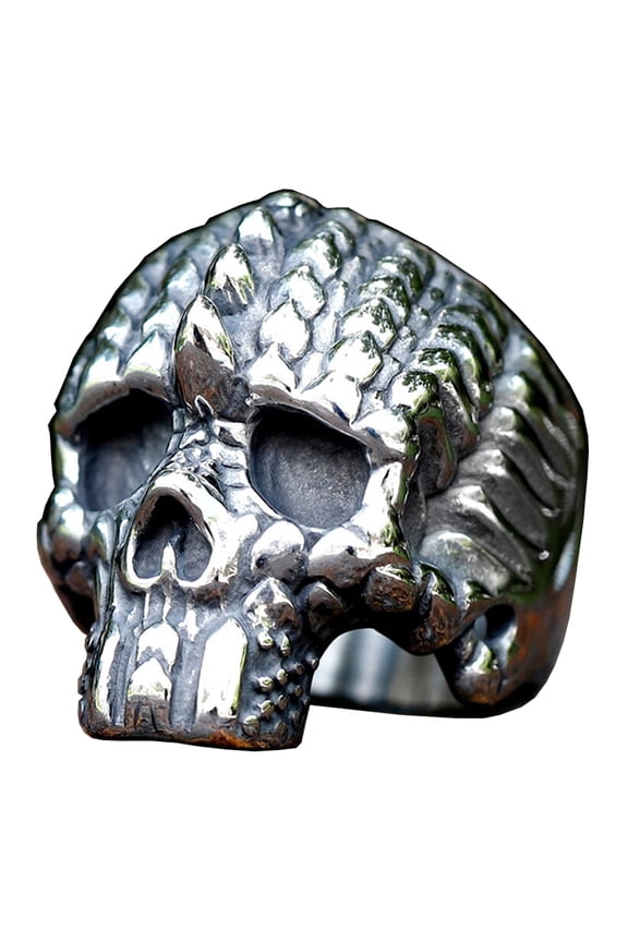 Stainless Steel Skull Ring with Scales Horn - Gothic Statement Jewelry for Men (7)