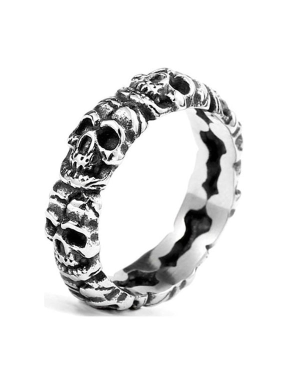 Stainless Steel Skull Ring with Six Mini Skulls in a Circle (13)