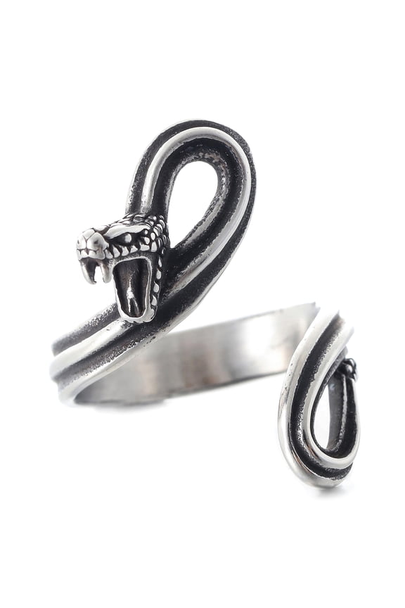 Stainless Steel Snake Ring with Open Mouth and Coiled Body Punk Style Jewelry (7)