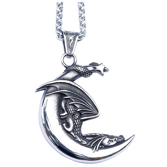 ZMY Home Handmade Stainless Steel Dragon Pendant Necklace with Long Chain