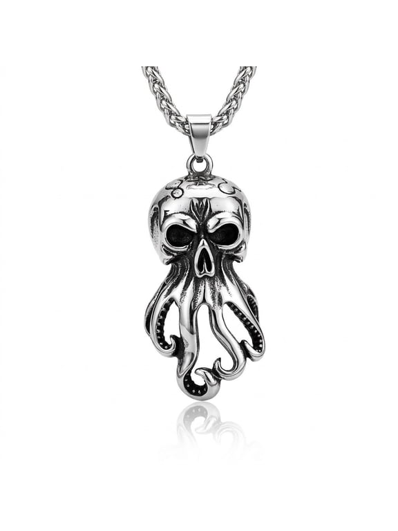Tentacle Necklace Goth Stainless Steel Jewelry Long Chain Skull of Octopus Kraken Pendant Necklaces