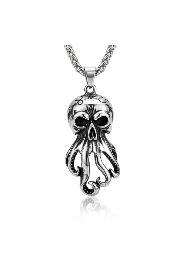 Tentacle Necklace Goth Stainless Steel Jewelry Long Chain Skull of Octopus Kraken Pendant Necklaces