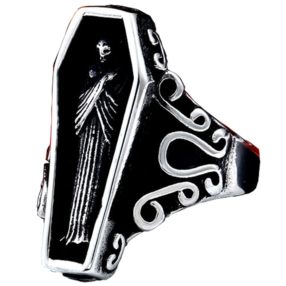 ZMY Home Vampire Coffin Ring Stainless Steel Goth Dracula Jewelry for