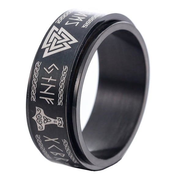 ZMY Home Viking Rings Stainless Steel Elder Futhark Alphabet Jewelry Valknut Thor's Hammer Runic Compass Norse Ring (7)