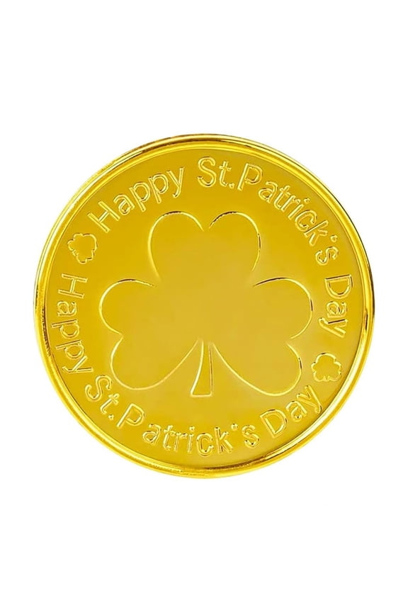 50 Pcs St. Patrick's Day Plastic Gold Game Coins, Shamrock Themed Irish Holiday Props for Party Favors, Treasure Games, and Festive Celebration Supplies,Gold
