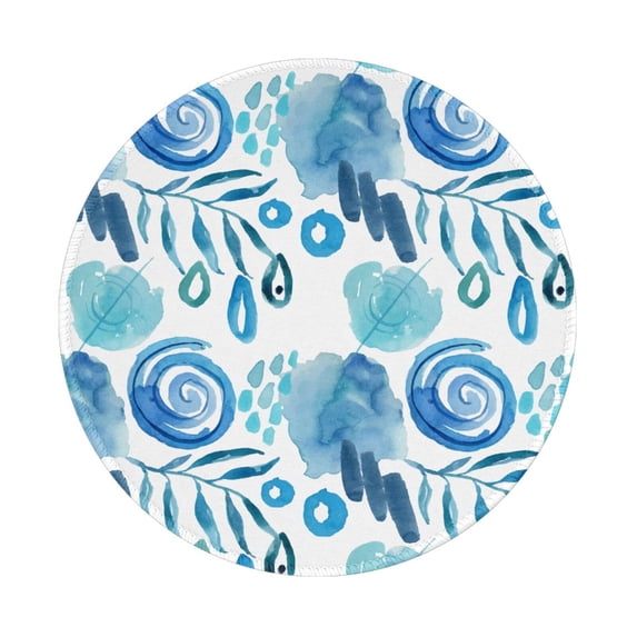 ZNDUO 2 Pack Round Mouse Pad Blue Watercolor Abstract Graffiti 7.9" Small Non-Slip Rubber Gaming Mousepad Desk Mat for Home Office