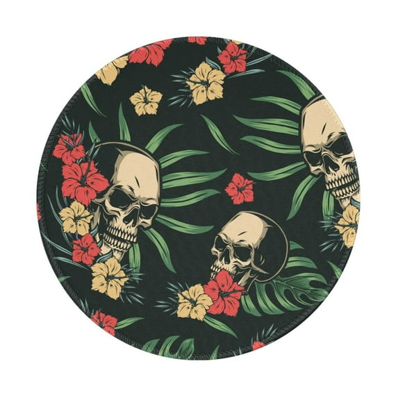 ZNDUO 2 Pack Round Mouse Pad Tropical Plant Skull Pattern 7.9" Small Non-Slip Rubber Gaming Mousepad Desk Mat for Home Office