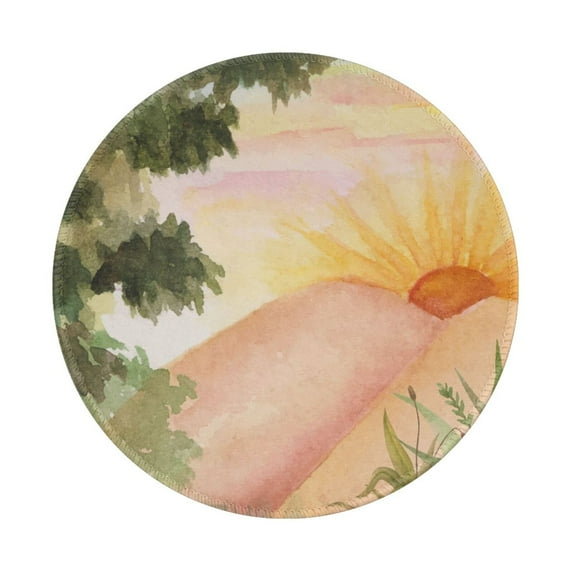 ZNDUO 2 Pack Round Mouse Pad Watercolor Forest Sunset Landscape 7.9" Small Non-Slip Rubber Gaming Mousepad Desk Mat for Home Office