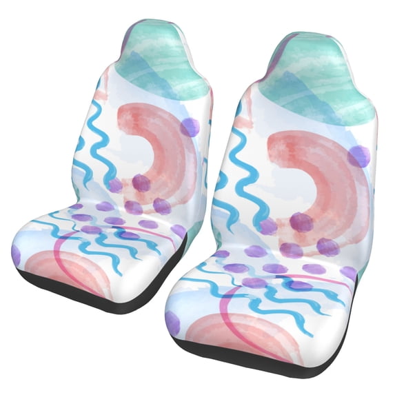 ZNDUO 2 Piece Universal Car Seat Covers for Front Seats, Polyester Watercolor Abstract Geometric Graffiti Pattern Elastic Car Seat Protectors
