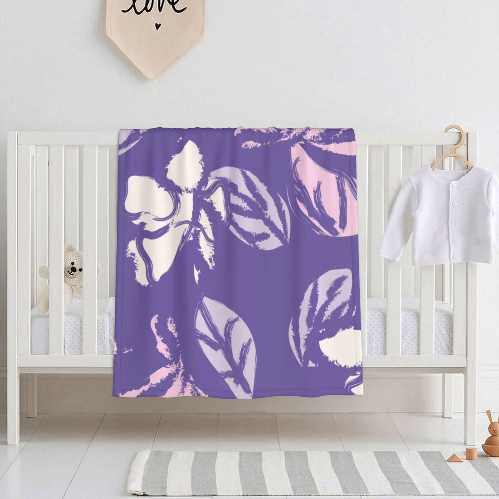 Soft Baby Blanket – Purple Teddy Bear Print - Light Green