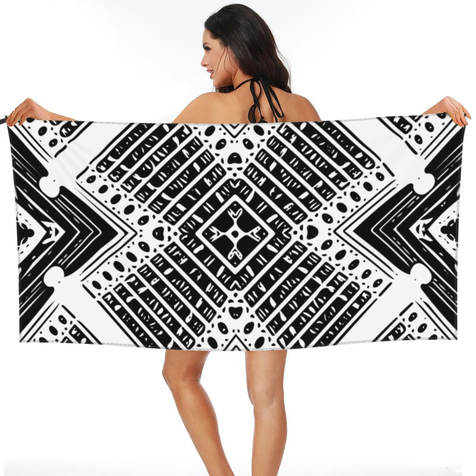 ZNDUO Bath Towel, Black Line Texture Pattern Oversized Quick Dry Bath Towel  Beach Towel - 31.5x63 