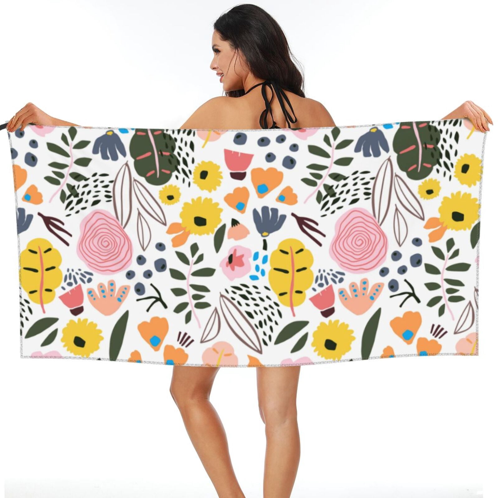 ZNDUO Bath Towel, Cute Watercolor Flowers Leaves Pattern Oversized ...