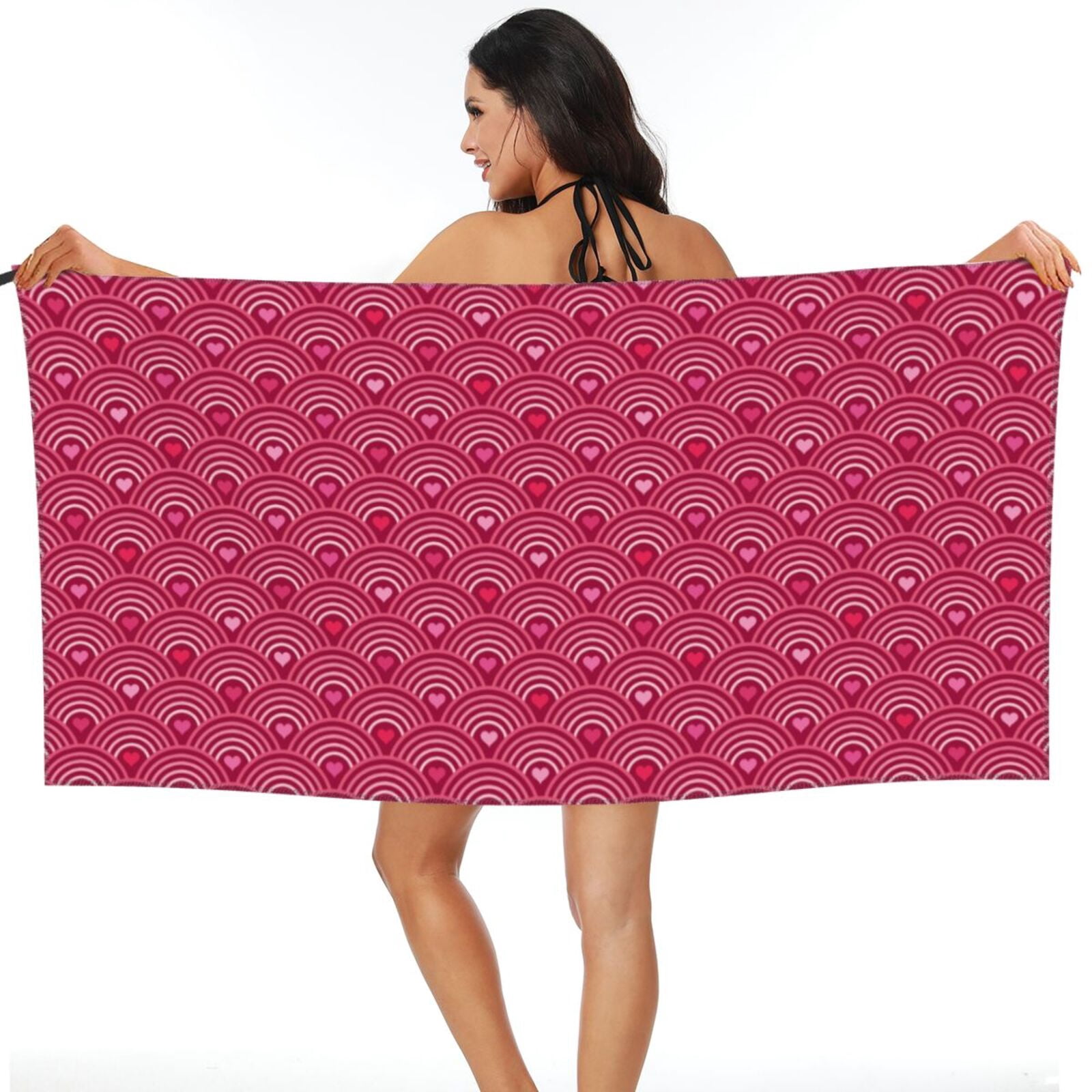 ZNDUO Bath Towel, Japanese Hearts Pattern Oversized Quick Dry Bath ...