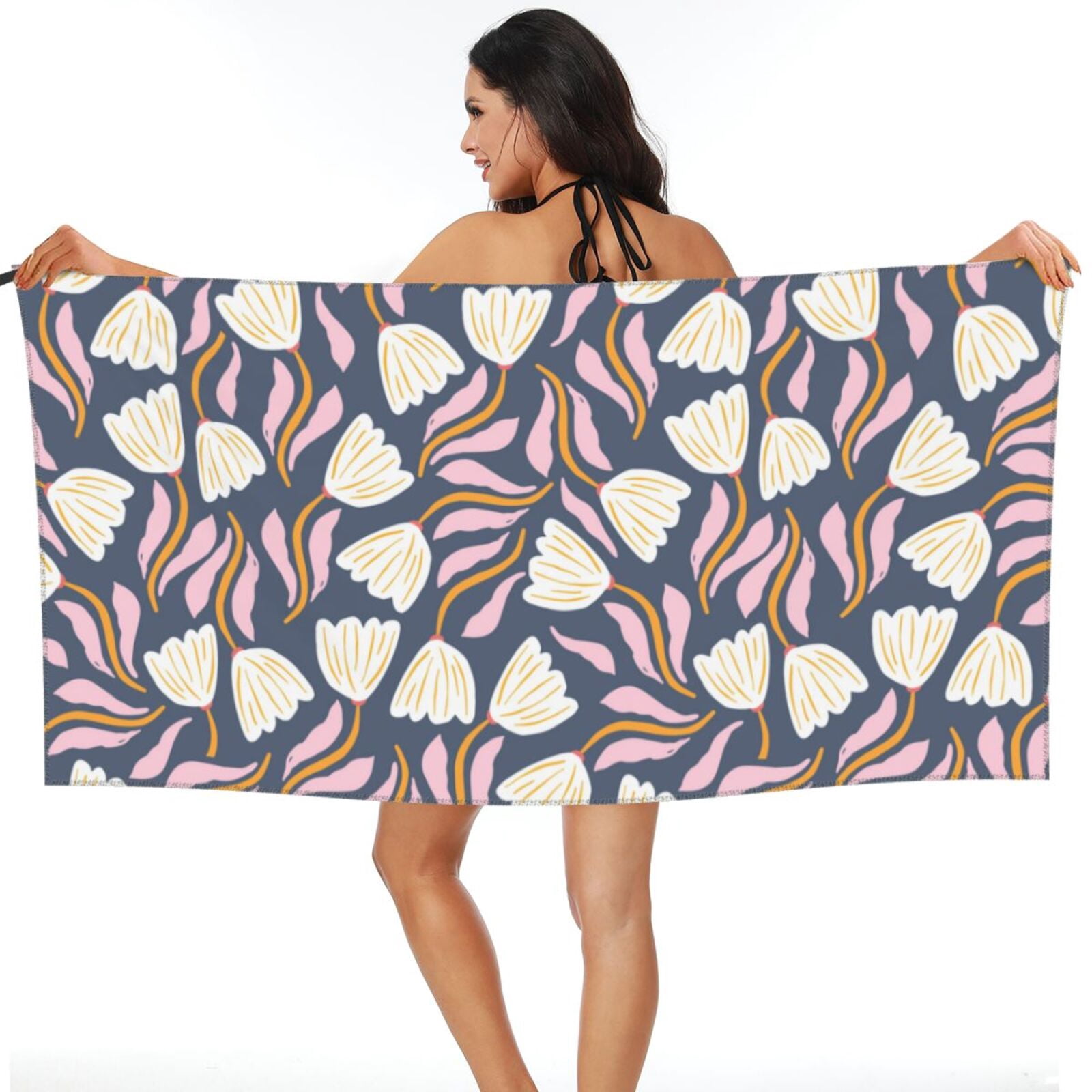 ZNDUO Bath Towel, Yellow Flowers Watercolor Floral Pattern Oversized