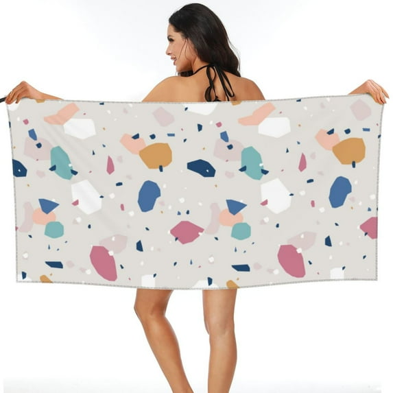 ZNDUO Beach Towel, Abstract Colorful Terrazzo Pattern Oversized Quick Dry Bath Towel - 27.5"x55"