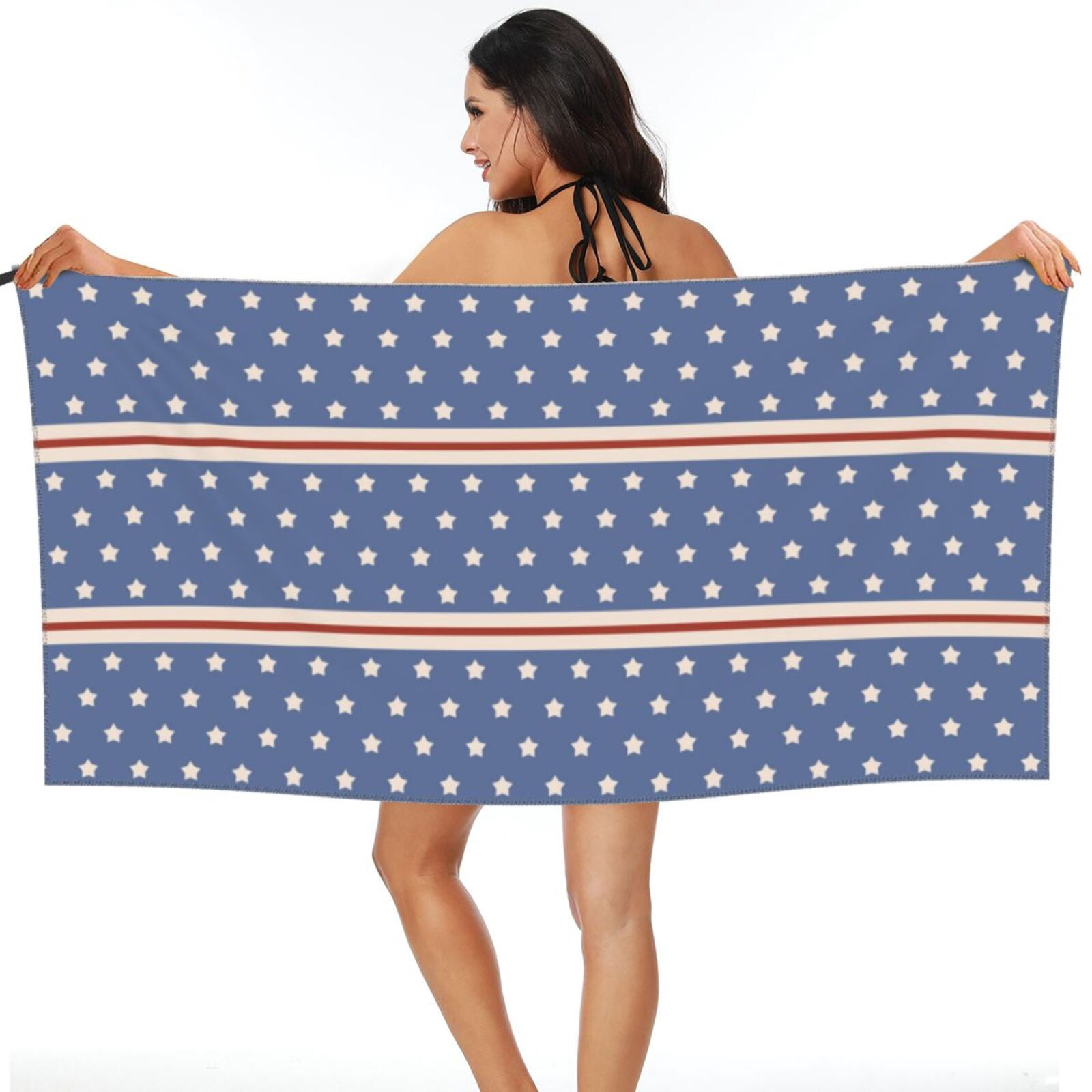 ZNDUO Beach Towel, Stars Stripes Red White Blue Pattern Oversized