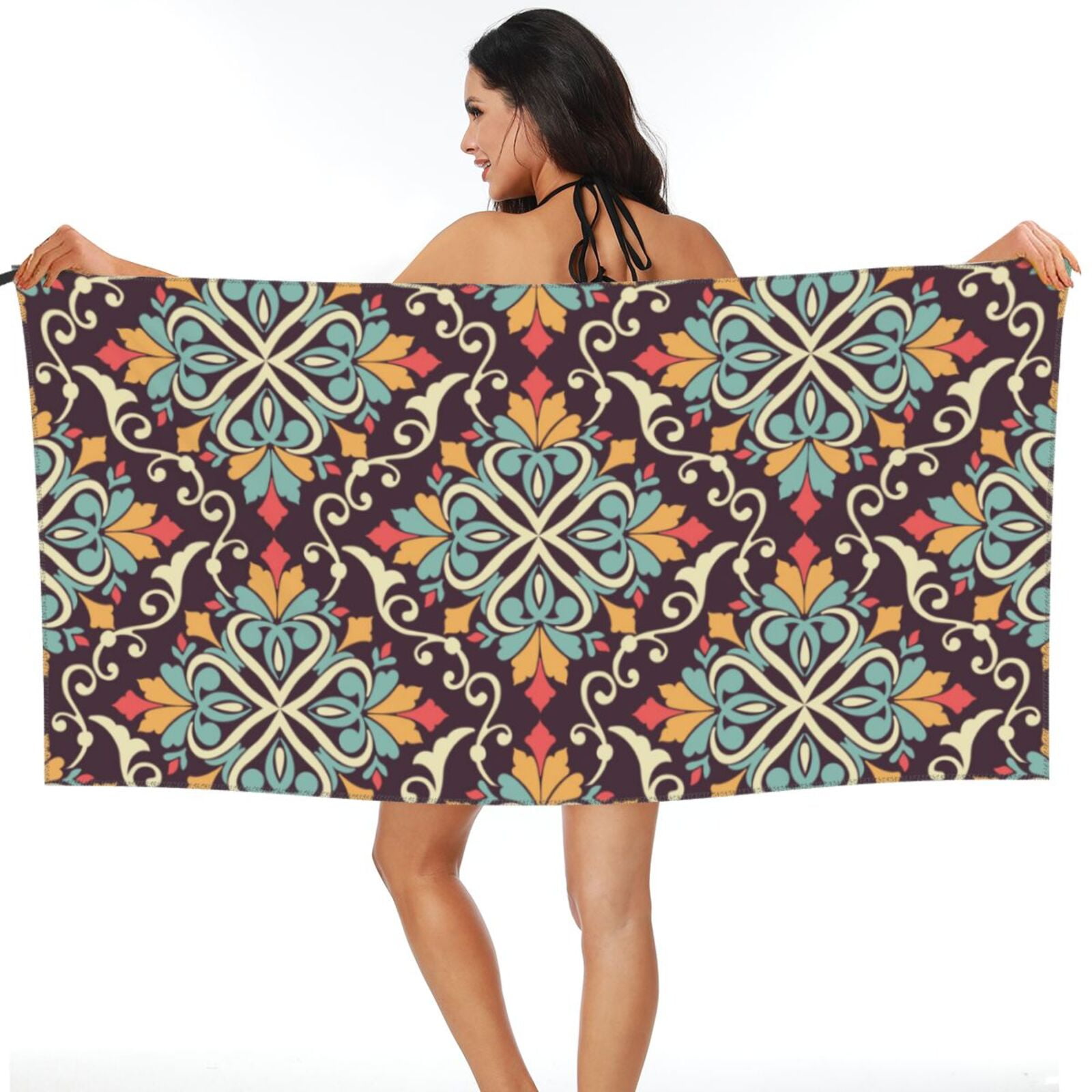 ZNDUO Beach Towel, Traditional Floral Morocco Style Pattern Oversized