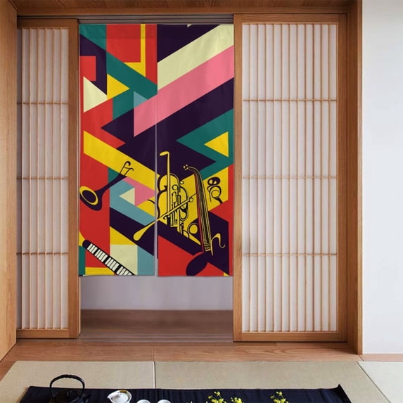 ZNDUO Blackout Door Curtains, Insulated Blackout Abstract Jazz Notes Pattern Window Curtain for Living Room Kitchen Bathroom Bedroom, 34x56 Inches