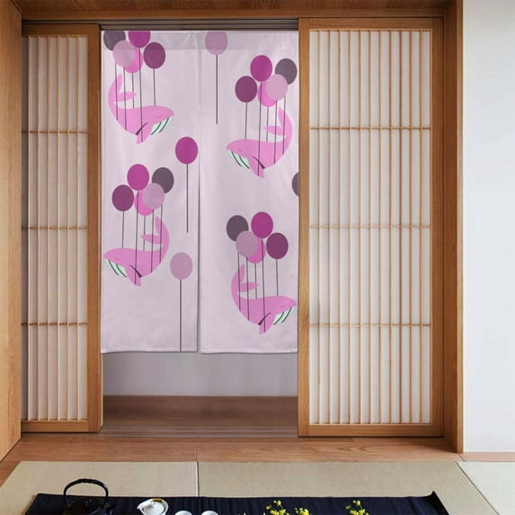 ZNDUO Blackout Door Curtains, Insulated Blackout Cartoon Whale Balloon Pattern Window Curtain for Living Room Kitchen Bathroom Bedroom, 34x56 Inches
