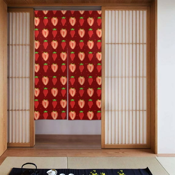 ZNDUO Blackout Door Curtains, Insulated Blackout Red Strawberry Fruit Pattern Window Curtain for Living Room Kitchen Bathroom Bedroom, 34x56 Inches