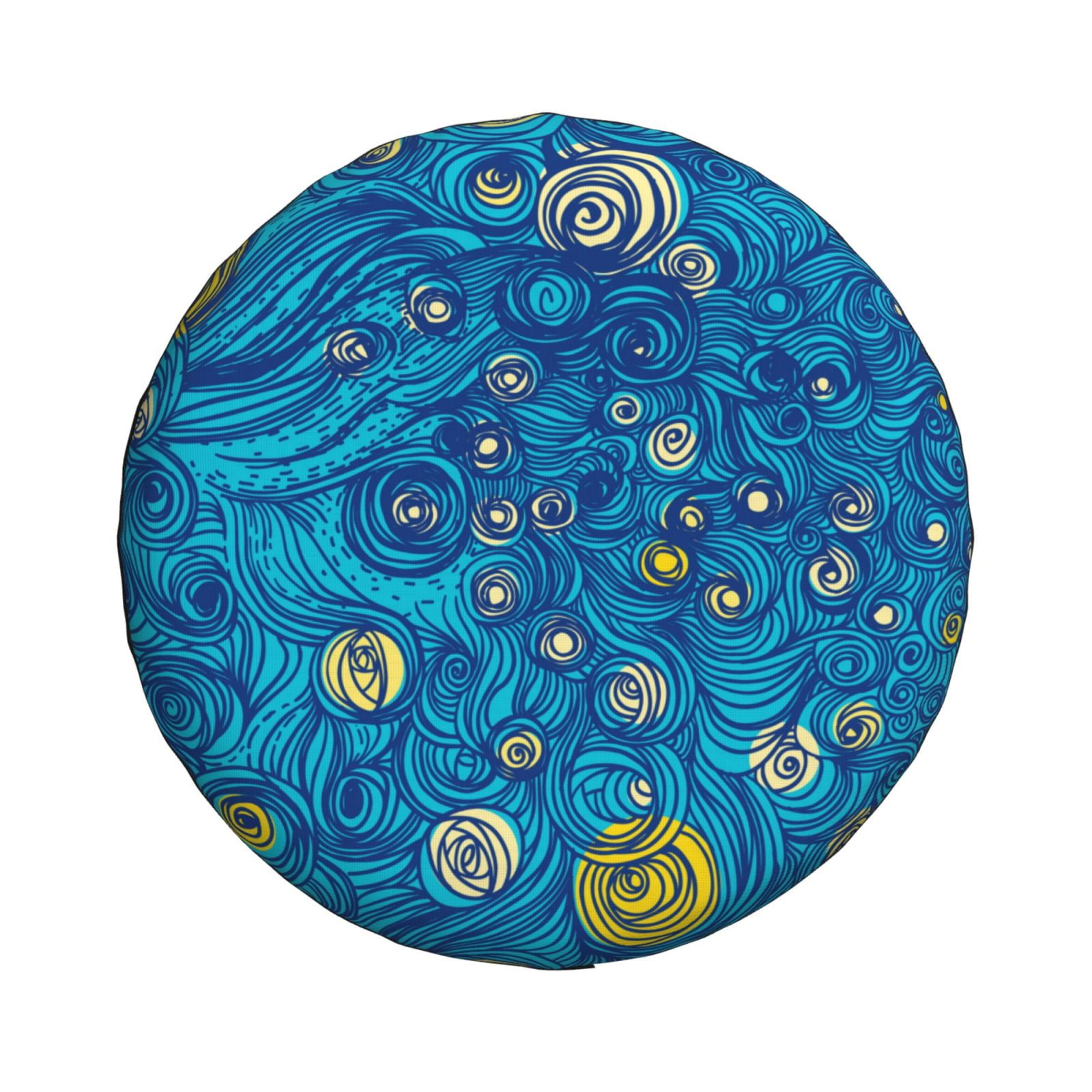 ZNDUO Blue Abstract Line Art Pattern Spare Tire Cover, Universal Spare