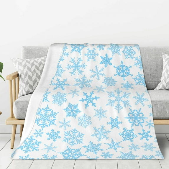 ZNDUO Blue Cartoon Snowflake Pattern Pattern Thickening Blanket, Fluffy Soft Cozy Flannel Throw Blankets, 50"x40" Inches