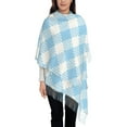 thumbnail image 1 of ZNDUO Blue Simple Plaid Texture Pattern Pashmina Shawls，Wraps Winter Warm Soft Scarf for Women, 1 of 8