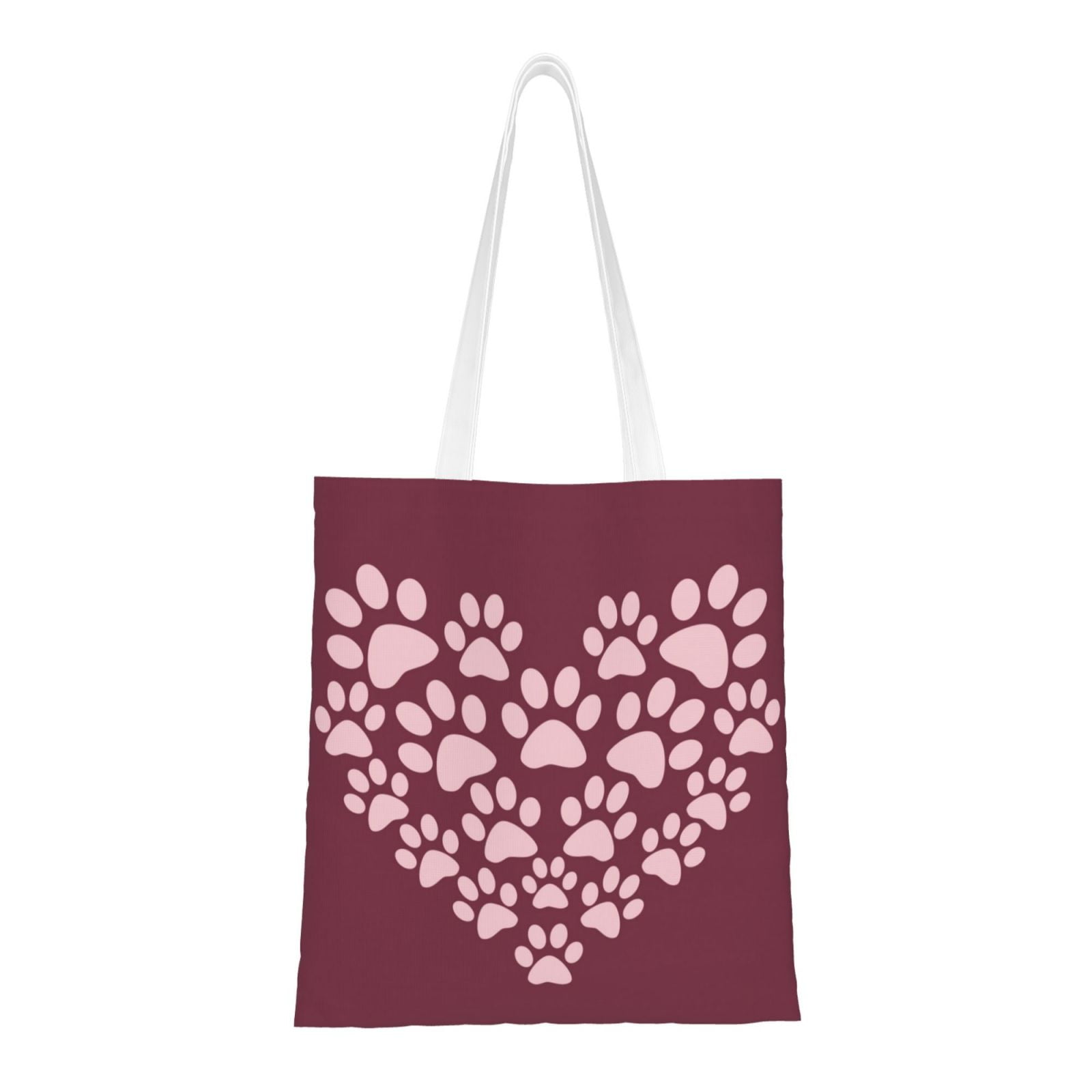 ZNDUO Canvas Tote Bag, Pink Love Footprints Pattern Reusable Grocery