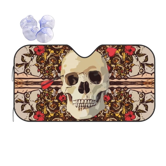 ZNDUO Car Windshield Sun Shade, Cupid Heart Arrow Floral Skull Pattern Windshield Sun Shade UV Rays and Heat Sun Visor Protector Foldable Windshield Sun Shade, Medium Size