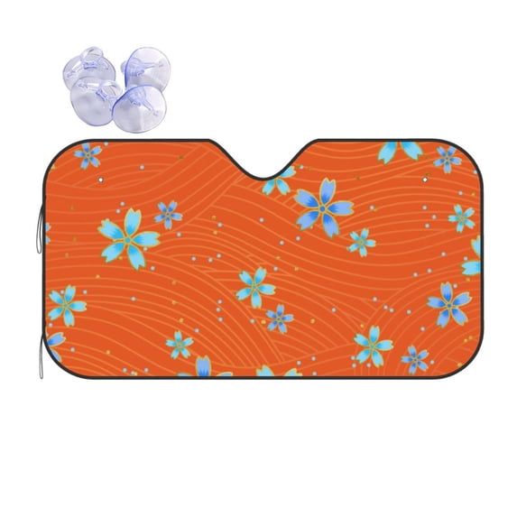 ZNDUO Car Windshield Sun Shade, Orange Japanese Style Flowers Pattern Windshield Sun Shade UV Rays and Heat Sun Visor Protector Foldable Windshield Sun Shade, Medium Size