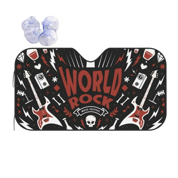 ZNDUO Car Windshield Sun Shade, Trendy Rock Vintage Pattern Windshield Sun Shade UV Rays and Heat Sun Visor Protector Foldable Windshield Sun Shade, Small Size