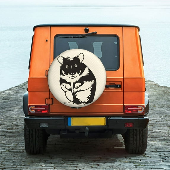 ZNDUO Cartoon Black Hamster Pattern Spare Tire Cover, Universal Fit for Jeep Trailer RV SUV Camper Vehicle Waterproof Dust Tire Cover 15 inch